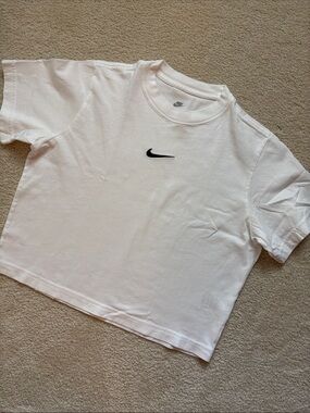 Nike White Short-Sleeve Kids Tee with Black Swoosh